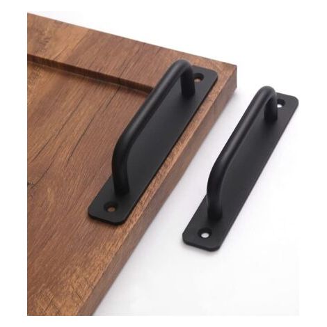 QORVA-Poignée de porte coulissante en 2 parties, longueur 180 mm, avec plaque arrière, en alliage d'aluminium, adaptée aux meubles, noire, avec vis