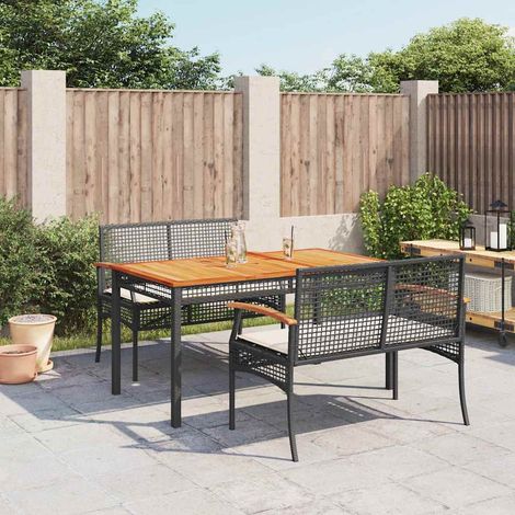 Salon de jardin 3 pièces avec coussins, résine tressée, noir, table et 2 bancs - PANGIVO (1/5)