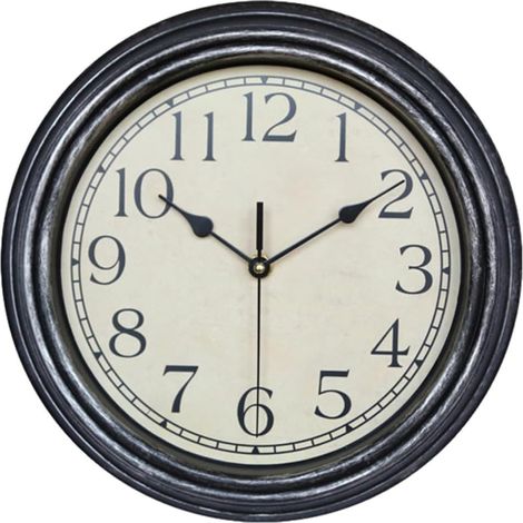 Horloge Murale Design Créatif et Cadre Ancien Ronde Vintage en Plastique Imitation Bois 12 Pouces Mouvement à Quartz Silencieux Facile à Accrocher Cuisine ou Salle de Réunion (1/5)