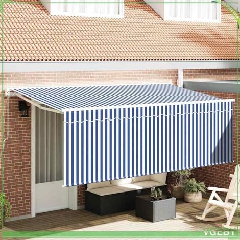 Auvent rétractable - FAF7291712447129 - Bleu et blanc - 350 x 200 cm - Tissu et métal (1/5)