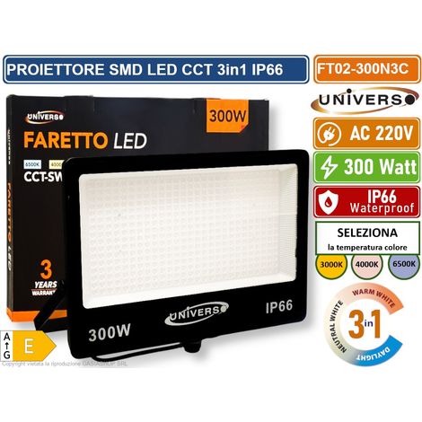 UNIVERSO FT02-300N3C FARO PROIETTORE SMD LED ULTRA SLIM 300W CCT SWITCH TEMPERATURA COLORE SELEZIONABILE IP66 (1/5)