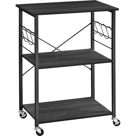 Carrello da cucina 40 x 60 x 89 cm carrello da cucina a 3 ripiani per microonde mini forno tostapane struttura in metallo con 6 ganci stile industriale marrone rustico 120005677