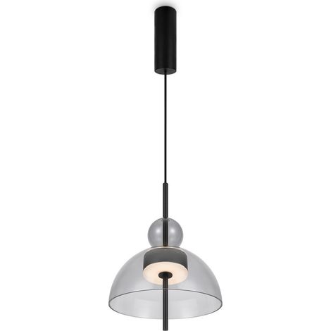 Maytoni Bangkok I Plafonnier moderne en forme de dôme de 25 cm, noir, 3 000 K, 1 300 lm, abat-jour gris
