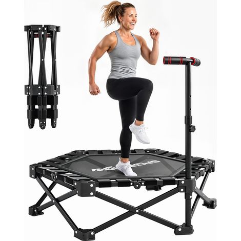 SPORTNOW trampolín de fitness plegable 104 cm, mini cama elástica con barra ajustable en 3 alturas, silencioso, marco metálico reforzado y bolsa (1/5)