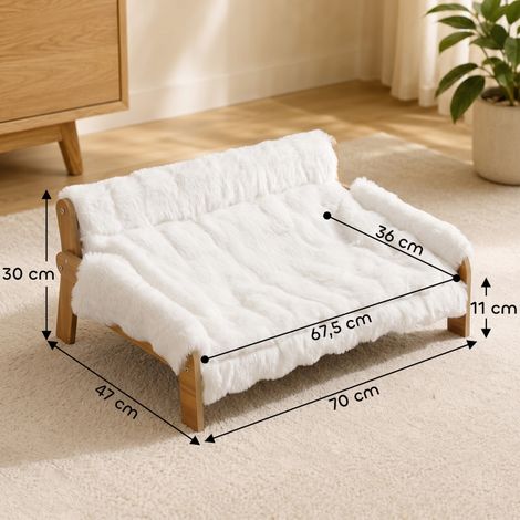 Lit surélevé pour chien avec structure en bois, coussin pelucheux, housse amovible et pieds antidérapants (1/5)