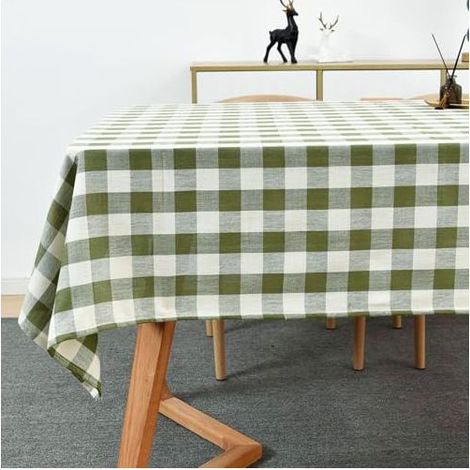 Nappe à carreaux vichy, nappe carrée en mélange de coton à carreaux pour la cuisine, les pique-niques (verte, 140 x 140 cm) (1/5)