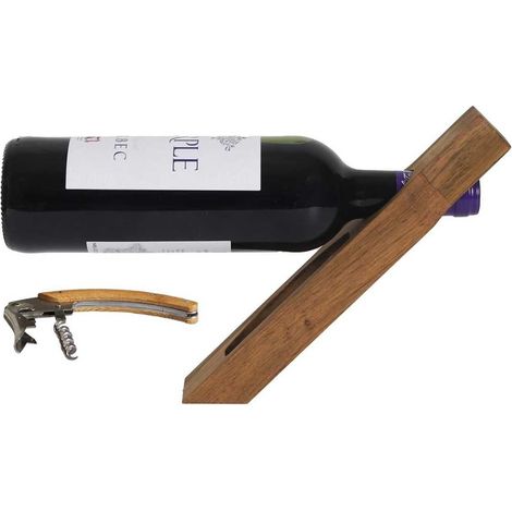 Support à bouteille et tire-bouchon acacia (1/4)