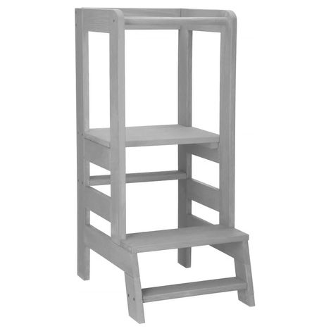 Lernturm in Grau Montessori Küchenhelfer für Kleinkinder Massivholz (1/5)