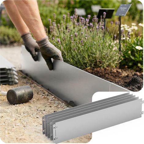 Bordure de Jardin Gazon en Acier Galvanisé 10 mètres Bordure de Séparation Résistante Clôture Flexible de Pelouse Epaisseur 0.7mm 18x100cm 10pcs pour Jardin Plantes Potager (1/5)