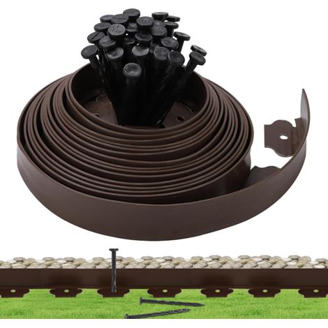 Kit de bordure de jardin 10cm x 10 m , livré avec 30 pointes, sans creuser, marron (1/5)