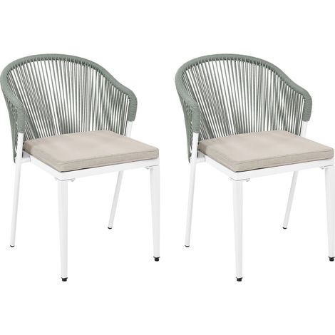 Modern Garden Set of 2 Chairs with Cushions Metal Frame Rope Backrest Green Paranea (1/5)