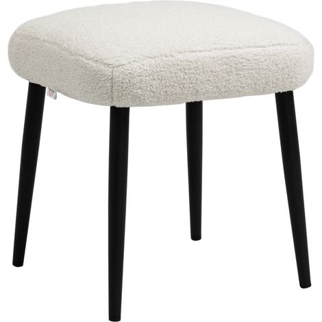 Puf cuadrado tapizado en efecto cachemira con patas de acero crema 42 x 42 x 47 cm (1/5)