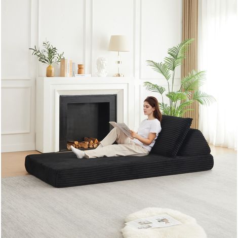 Sofá modular de pana negro de 211,5 cm con respaldo triangular y reposabrazos ajustables (1/5)