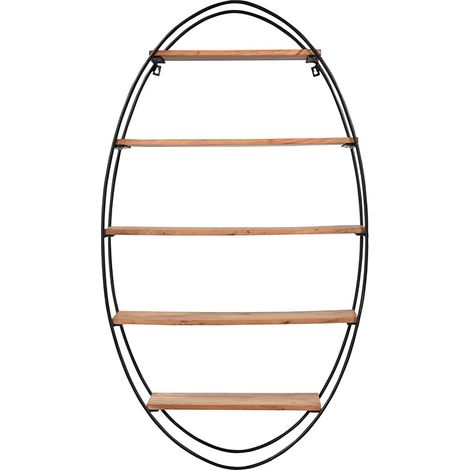 Ovales Wandregal aus massivem Akazienholz und Metall H130 cm HANG