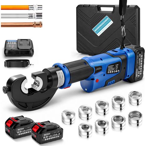 60 kN Outil Sertissage Tuyau Pince à Sertir Hydraulique Électrique Sans Balais Sans fil profils V/U/TH Kit 2 Batteries 4,0Ah Écran LCD avec 9 Matrices TH16-20-26-32 V12-15-18-22-28 pour Tube Cuivre In (1/5)