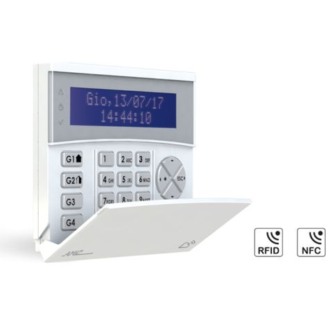 K-LCDBLUETAG tastiera LCD blu con lettore RFID/NFC integrato, con 2 linee IN/OUT programmabili