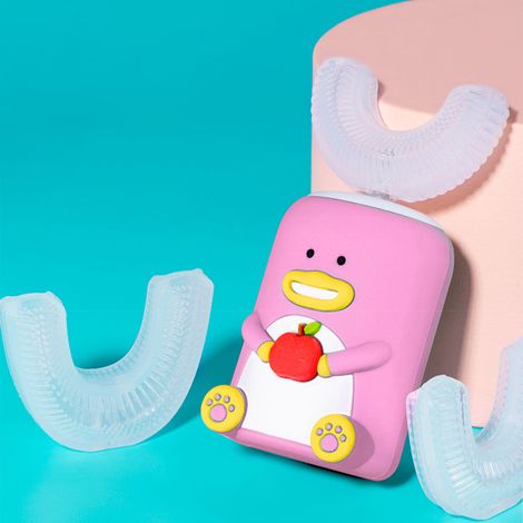 Baby Smart Kinder-Vibrationszahnbürste in U-Form, Cartoon-Design, vollautomatisch, rosa (1/5)