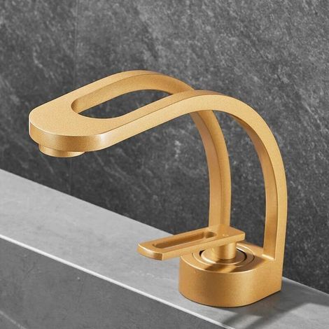 Robinet de salle de bain en laiton à poignée unique , mitigeur , or mat (1/5)