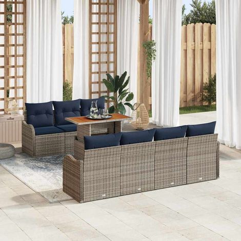 vidaXL Conjunto de sofá de jardín 8 uds. gris y azul marino (1/5)