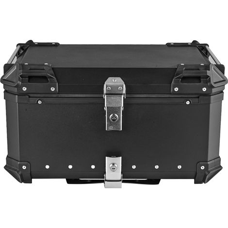 Coffre arrière de moto en alliage d'aluminium 65L, coffre étanche à dégagement rapide, doublure en cuir, avec 2 clés, étanche et résistant à l'humidité, noir (1/5)