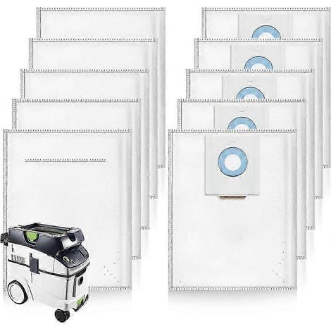 Lot de 10 sacs filtrants autonettoyants 496186 pour aspirateurs Festool CT 36, CTL 36 et CTM 36. (1/5)