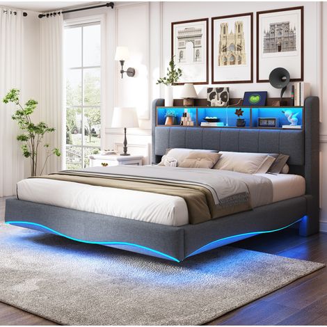 Cama matrimonio LED con USB 160x200 gris OKMYHOME (1/5)