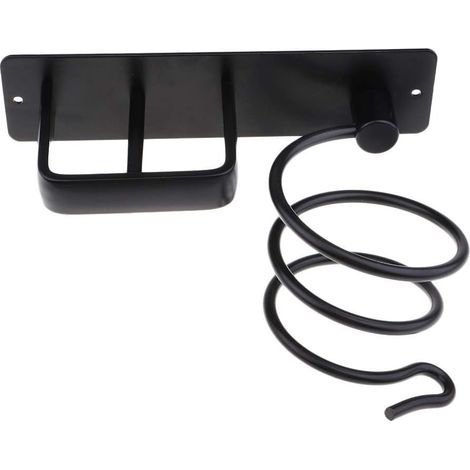 MINKUROW, Soporte Profesional Para Secador De Pelo Montado En La Pared, Soporte Para Estante, Colgador, Alisador De Pelo, Cesta Organizadora Con Dos Agujeros En Espiral, Negro (1/5)