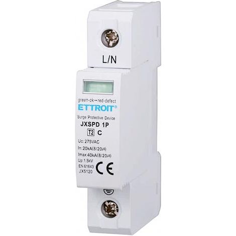 Überspannungsableiter 220V Typ T2 1-polig 275V 20 kA-40kA, belegt 1 DIN-Modul Ettroit JX5120