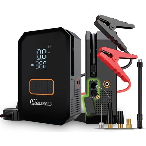 Booster Batterie Voiture avec Gonfleur d’Air 150 PSI – Démarreur 12 V pour Véhicules Jusqu’à 6L Essence / 3L Diesel, avec Câbles de Démarrage, Lampe LED d’Urgence et Embouts d’Air (1/5)