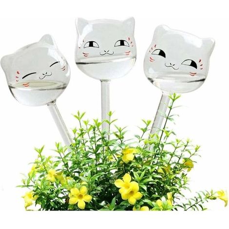Set mit 3 katzenförmigen Glaspflanzentöpfen mit automatischem Bewässerungssystem für den Innen- und Außenbereich (1/5)