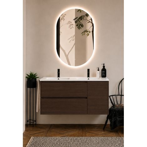Badmöbel mit Waschbecken ORIGENBATH ITACA ohne Spiegel 120x45 cm Doppelwaschbecken Esche Tea (1/3)