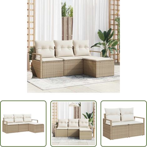 vidaXL Poly-Rattan - Sofa Set 4 pcs Beige Poly-Rattan (1/5)