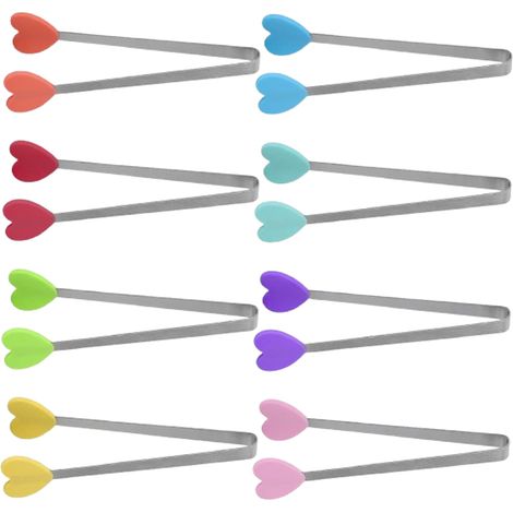 8 Pièces Mini Pince a Glacon En Forme De Cœur 12,5 Cm Pince a Sucre En Acier Inoxydable Pinces Silicone Bonbons Pour Sucre, Biscuit, Buffet, Café, Cuisine Et Plus (Couleur) (1/5)
