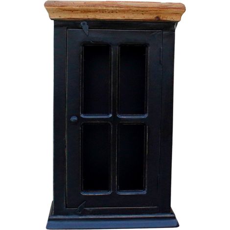 Armoire Vitrine Murale de Salle de Bain en Bois Foncé et Plateau Miel Style Antique - PANGIVO (1/5)