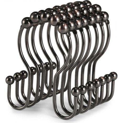 Crochets de rideau de douche, lot de 12 anneaux, en acier inoxydable, couleur bronze, résistants à la rouille, double système de fermeture coulissante anti-chute pour tringle à rideau de douche (bronz