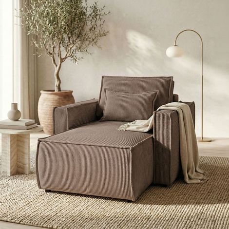 Fauteuil 104x140x88 cm en velours côtelé taupe (1/4)