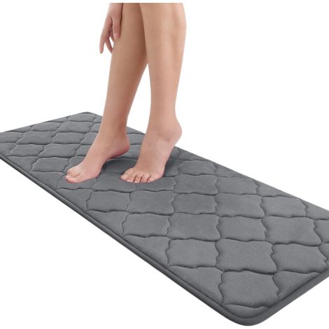 Tapis de bain en mousse à mémoire de forme, ultra doux et absorbant, avec dos antidérapant, 61 x 41 cm, beige/gris foncé (1/5)