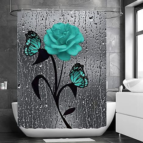 Anti-Schimmel-Duschvorhang (rosa-grün), 120 x 180 cm, schimmelresistentes und waschbares, wasserdichtes Polyestergewebe (1/5)