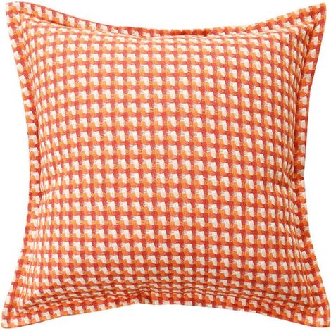Taie d'oreiller simple à carreaux orange-rouge 60x60 Taies d'oreiller en coton et lin à motif pied-de-poule, coussins de tête de lit, coussins de dossier, coussins de salon, housses de coussins de can (1/5)