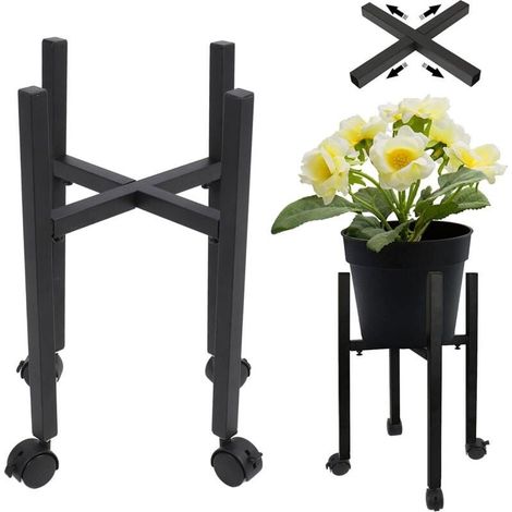 Trywise Support de jardinière en métal, réglable et amovible, avec roulettes, style moderne, pour pot de fleurs, jardin, terrasse, balcon ou bureau (noir) (1/4)