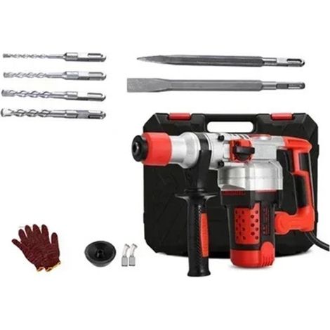 Applicable Ensemble de perceuse à percussion à percussion 2200 W, marteau perforateur/perceuse/pioche électrique multifonction 4 en 1, perforateur à béton électrique 2200 W Pour la démolition, le creu