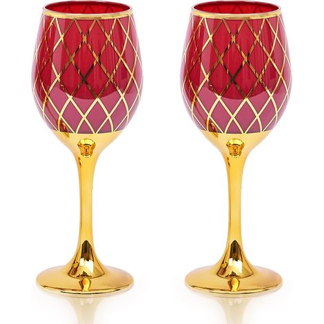 Lot de 2 verres à vin à bord doré, verres à vin d'automne à bord doré, 355 ml, verres à vin rouges et dorés à longue tige, Thanksgiving, Noël, pendaison de crémaillère ou cadeau (1/5)