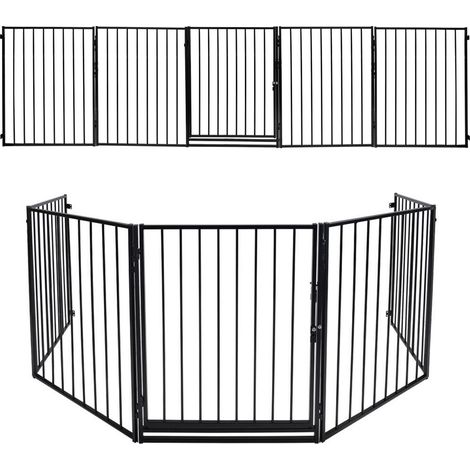 Wolketon Cancelletto di sicurezza a 5 pannelli per bambini e animali 304 cm Cancelletto di sicurezza in metallo Cancelletto di sicurezza pieghevole Cancello di sicurezza