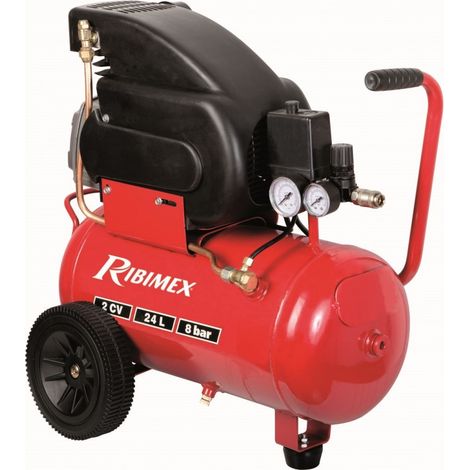 Ribimex – Compresseur d'air 24L 2 CV – Pression maximale 8 bars – Moteur électrique 230V – Déplacement facile avec roues – Pour chantiers humides - PRCOMP2