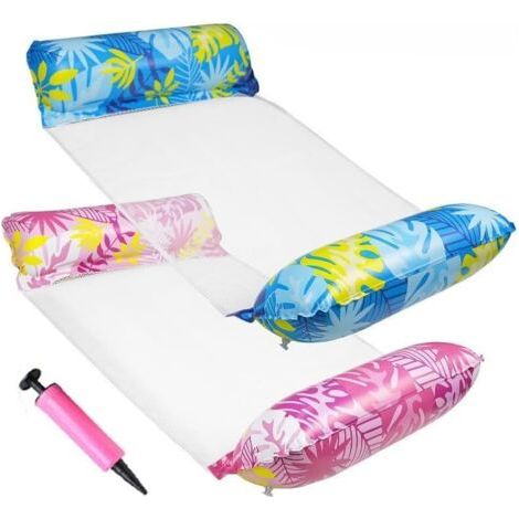 Lot de 2 hamacs à eau 4 en 1 avec filet et hamac gonflable de piscine ,Hamac de piscine & hamac à eau, lit flottant et fauteuil lounge pour adultes et enfants , Feuille d'érable bleue et feuille (1/5)