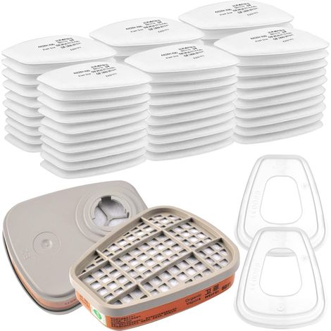 6001 Rechange Filtres de Protection Respiratoire Réutilisable Kit, 60 Cotons Filtrants, pour Filtration Purifier, Face Protection, Compatible 6100/6200 / 7501/7502 / 6502/6800 (1/4)