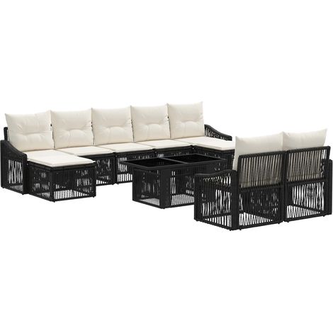 Set Divano da Giardino 10 pz Nero e Bianco Crema polyrattan vidaXL (1/5)