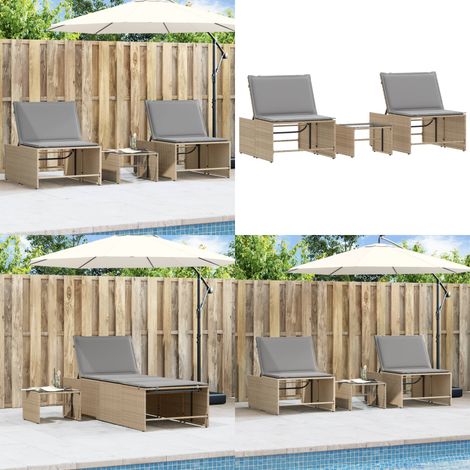 Sonnenliegen 2 Stk. mit Tisch Beige Poly Rattan - Sonnenliegen - Gartenmöbel - Outdoormöbel - Rattanmöbel - Poolside Furniture - Home & Living (1/5)