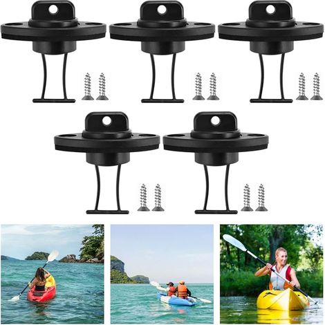 5 PCS Bouchon de Vidange de Kayak en PP Kit de Bouchon de Vidange Coque Bateau avec 10 Vis Bouchon de Drain de Kayak Universel pour Canoës, Dériveurs, Bateaux, Kayak(Noir)