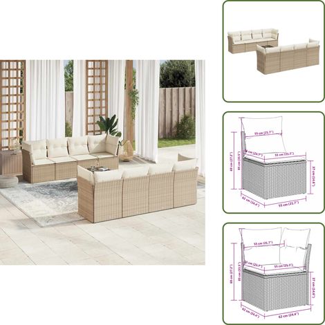Ratán sintético - vidaXL Set de sofás de jardín 9 pzas con cojines ratán sintético beige - Muebles de exterior